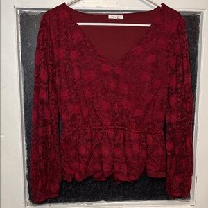 Maurice’s Women’s Dark Red Lace Long Sleeve V Neck Top Size Large
